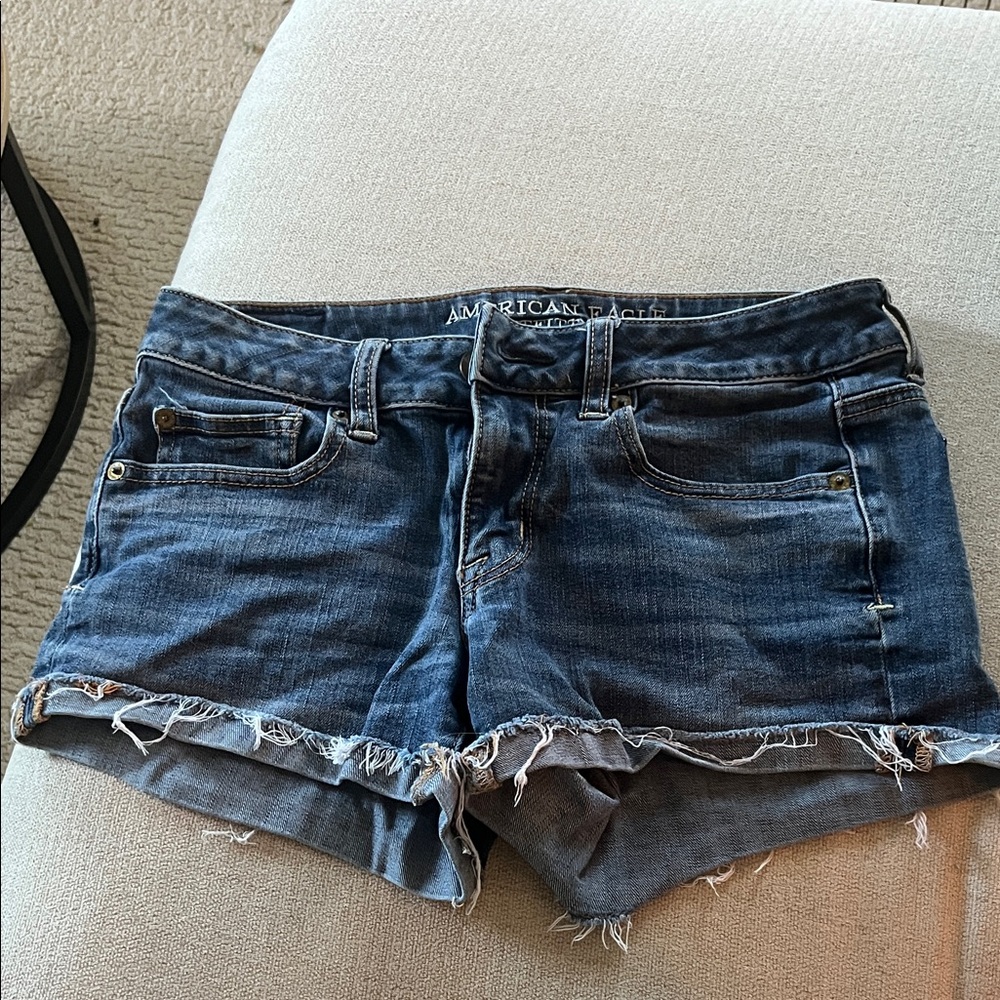 American Eagle Outfitters Dark Blue Frayed Denim Cutoff Shorts